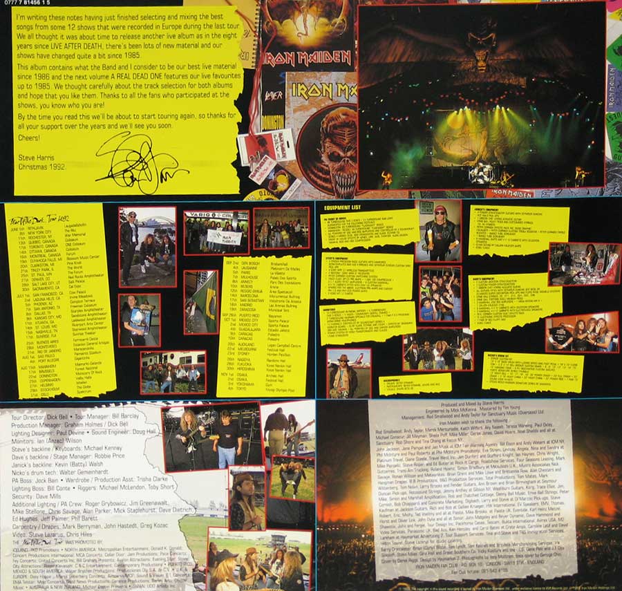 Photo Two of the original custom inner sleeve  IRON MAIDEN - A Real Live One Bruce Dickinson 12" Vinyl LP Album