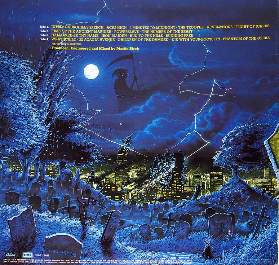 IRON MAIDEN - LIVE AFTER DEATH Usa Release 2LP + Booklet vinyl Album back cover