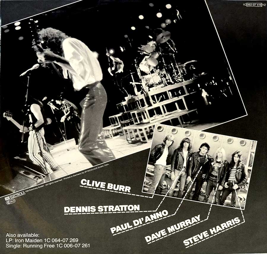 IRON MAIDEN - Women In Uniform Special Live 12" EP Record back cover