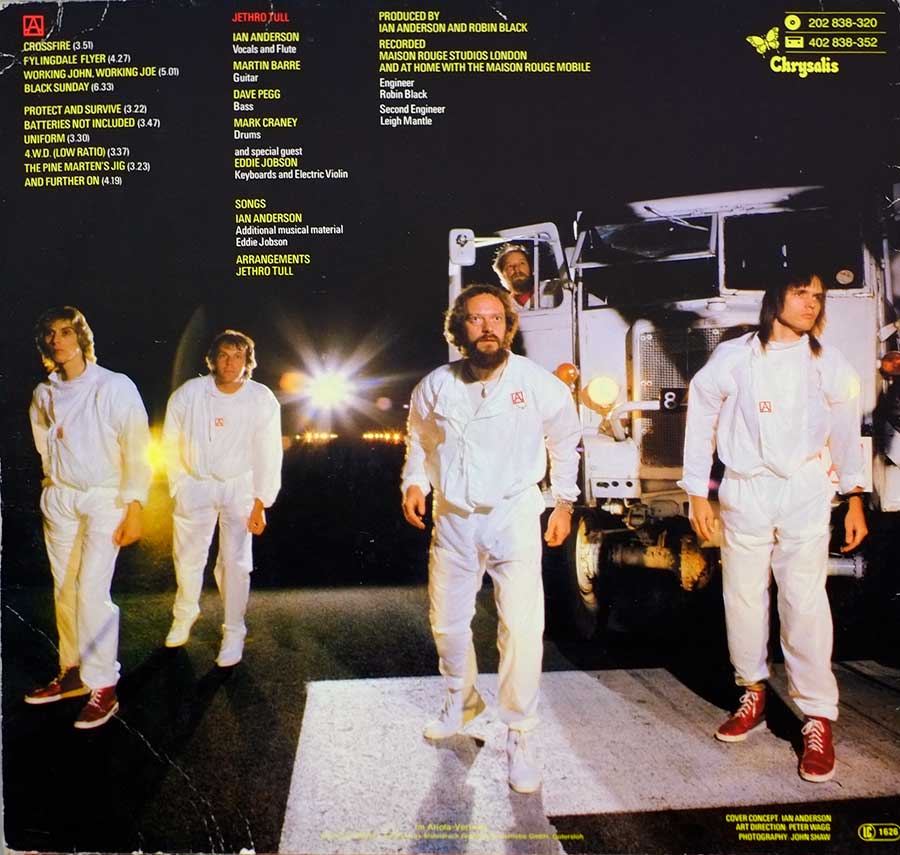 JETHRO TULL - "A" 12" LP ALBUM VINYL back cover