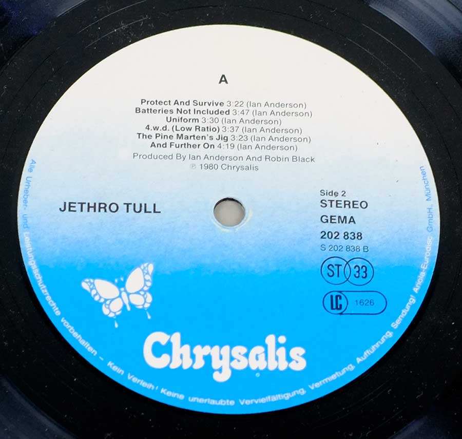 "A" Record Label Details: White to Blue Colour CHRYSALIS 202 838 