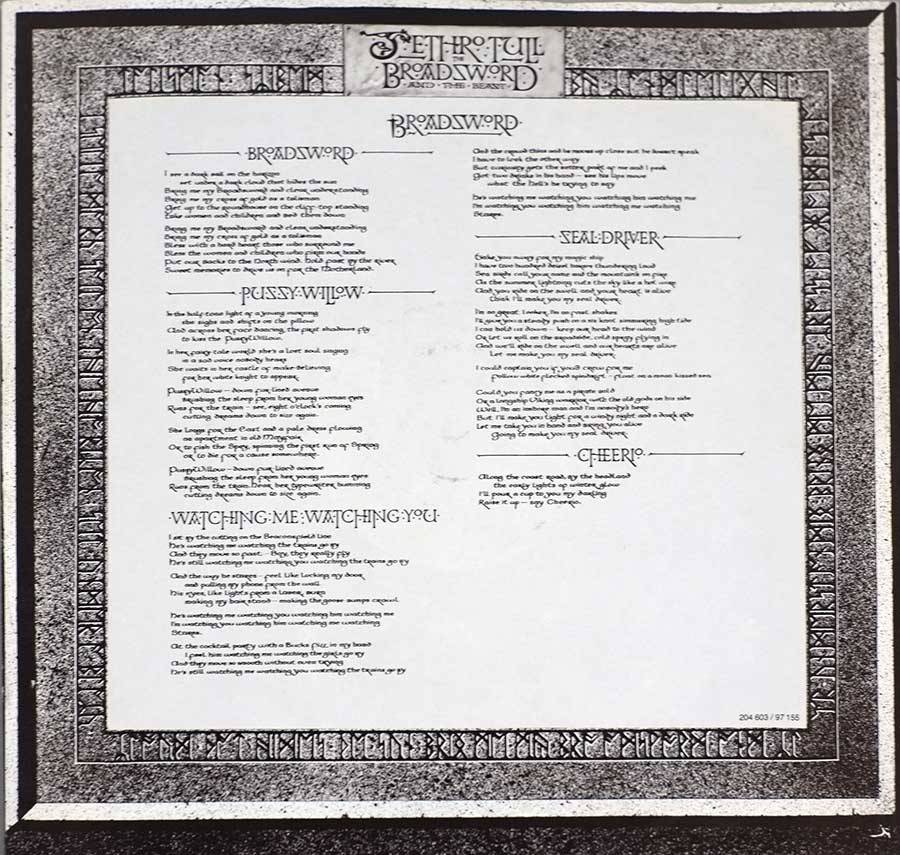 Photo Two of the original custom inner sleeve  JETHRO TULL Broadsword And The Beast Germany/Netherlands 12" LP ALBUM VINYL 