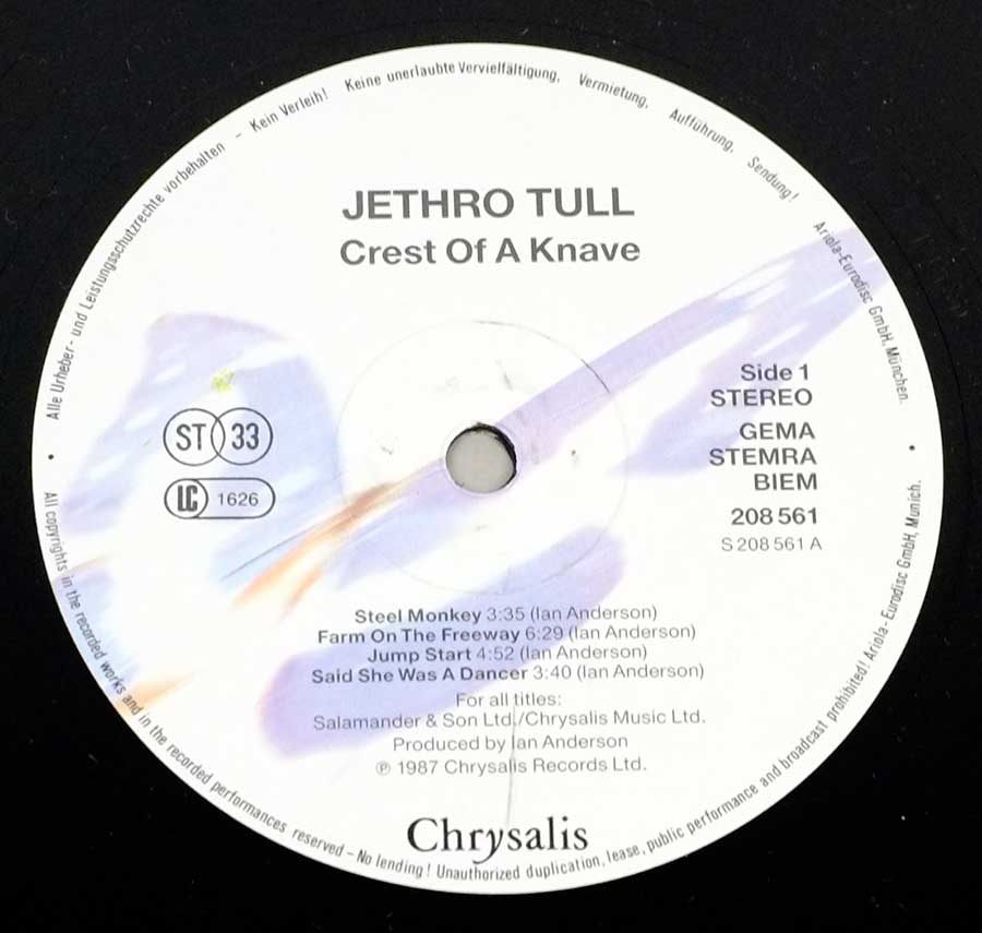 "Crest of a Knave" Record Label Details: CHRYSALIS 208 561 ℗ 1987 Chrysalis Records Ltd Sound Copyright 