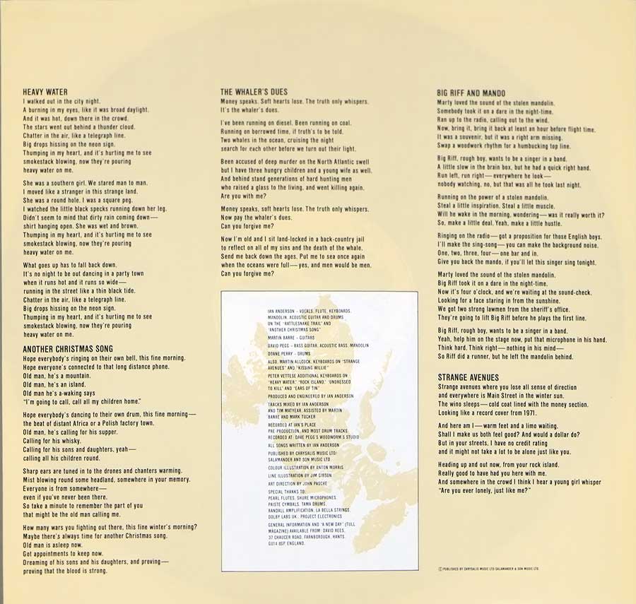 Photo One Of The Original Custom Inner Sleeve JETHRO TULL - Rock Island 12" LP Vinyl Album  
