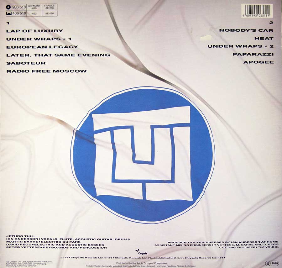 JETHRO TULL - Under Wraps 12"Vinyl LP Album album back cover
