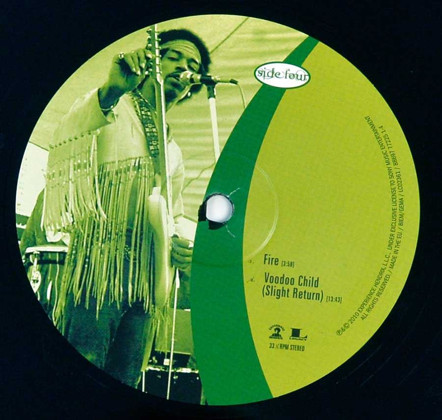 Close up of record's label JIMI HENDRIX - Live at Woodstock 3LP 12" Vinyl LP Album  Side Four
