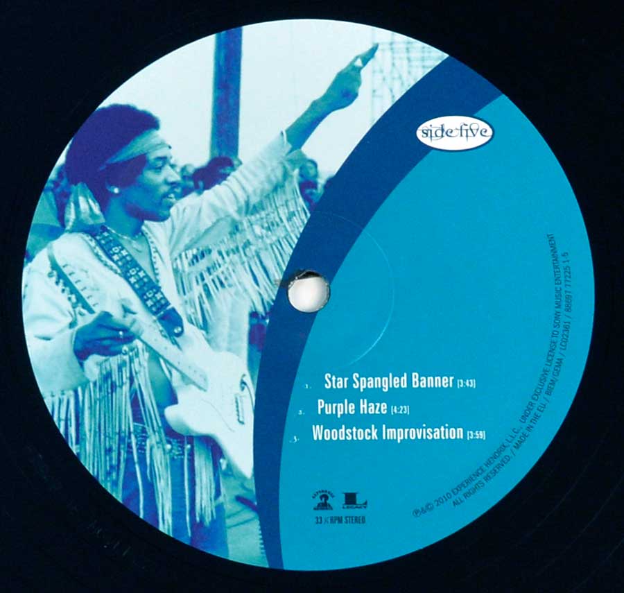 Close up of record's label JIMI HENDRIX - Live at Woodstock 3LP 12" Vinyl LP Album  Side Five