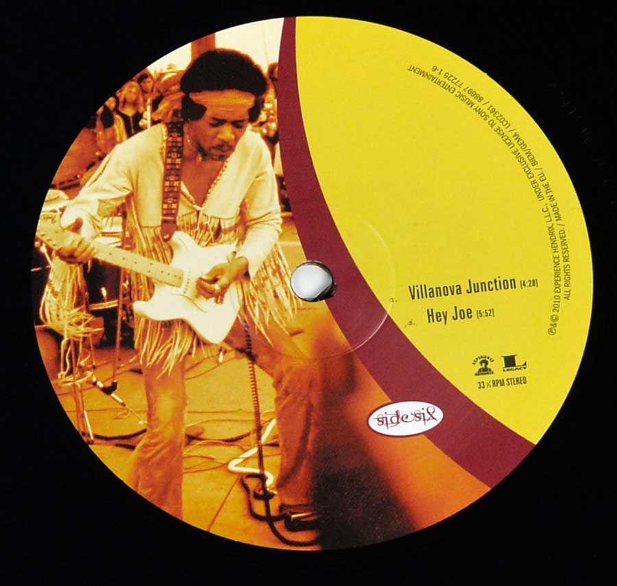 Close up of record's label JIMI HENDRIX - Live at Woodstock 3LP 12" Vinyl LP Album  Side Six