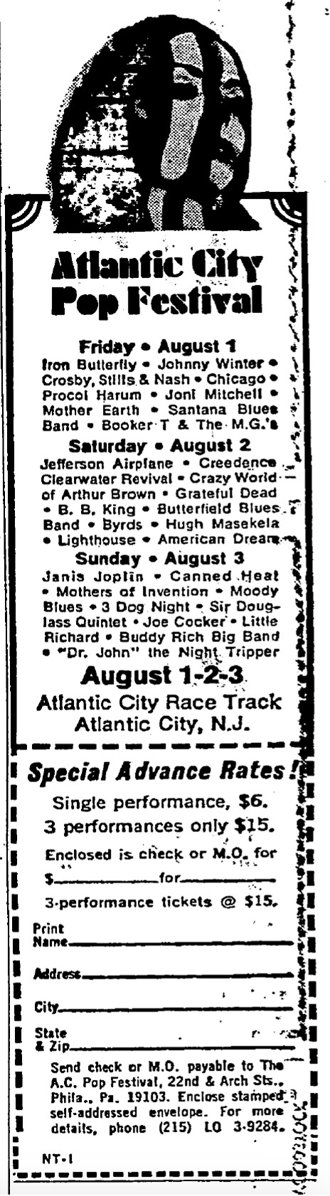 Photo of 1 June 1969: Atlantic City Pop Festival Announcement Advertisement, New York Times 