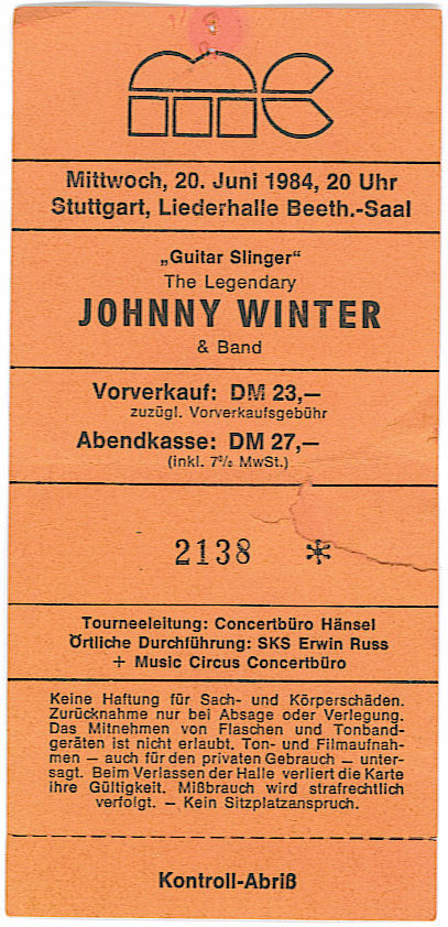 Photo of Johnny Winter Liederhalle Stuttgart Germany 