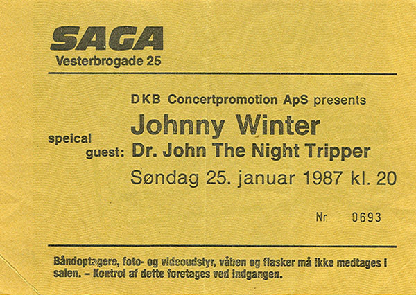 Photo of entrance ticket for Sunday, 25 January 1987: Saga, Vesterbrogade  