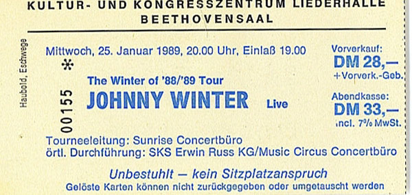 Photo of Entrance ticker for 25 January 1989: Liederhalle, Stuttgart, Germany 