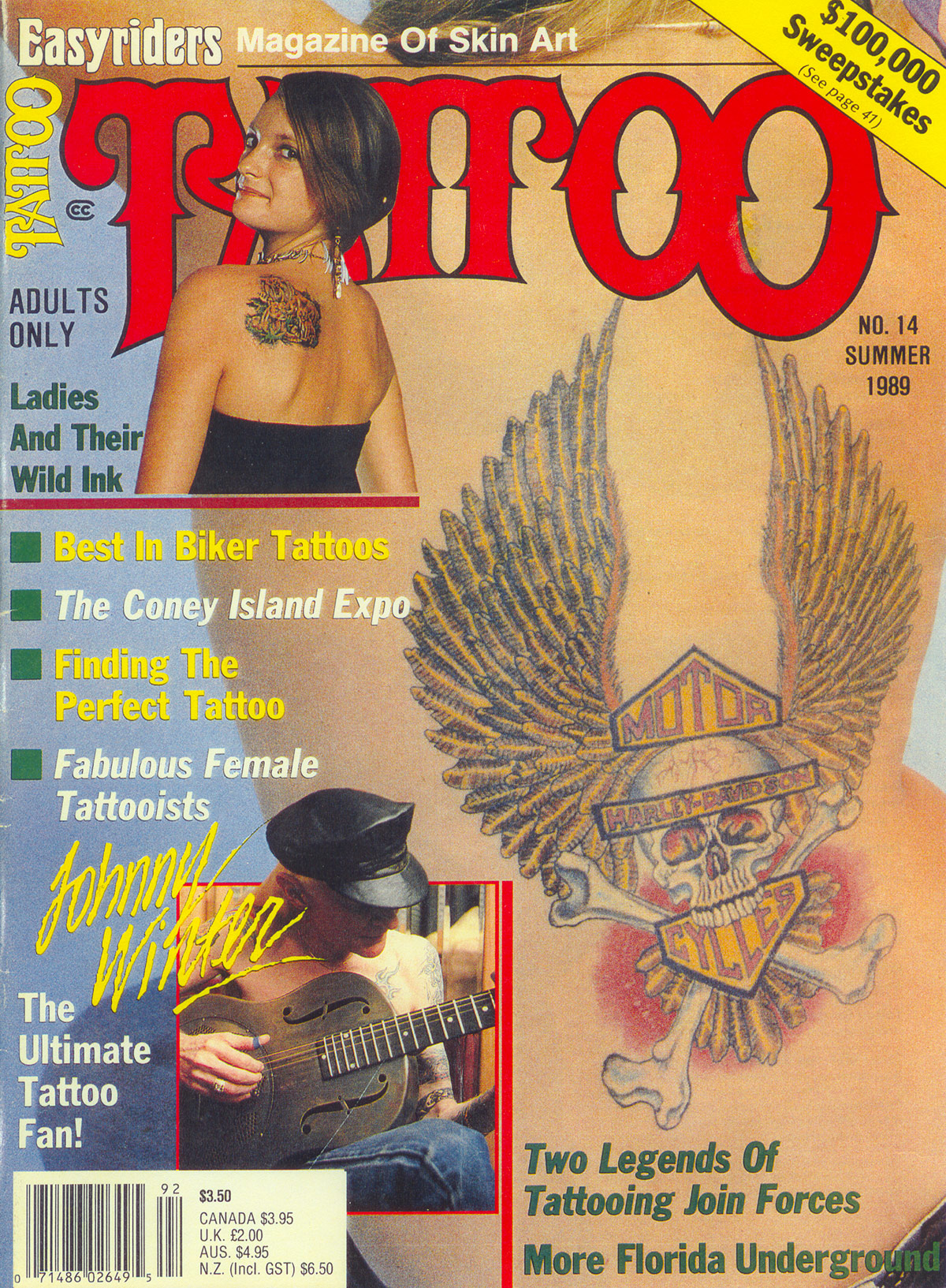 Photo of Johnny Winter in Tattoo Magazine 