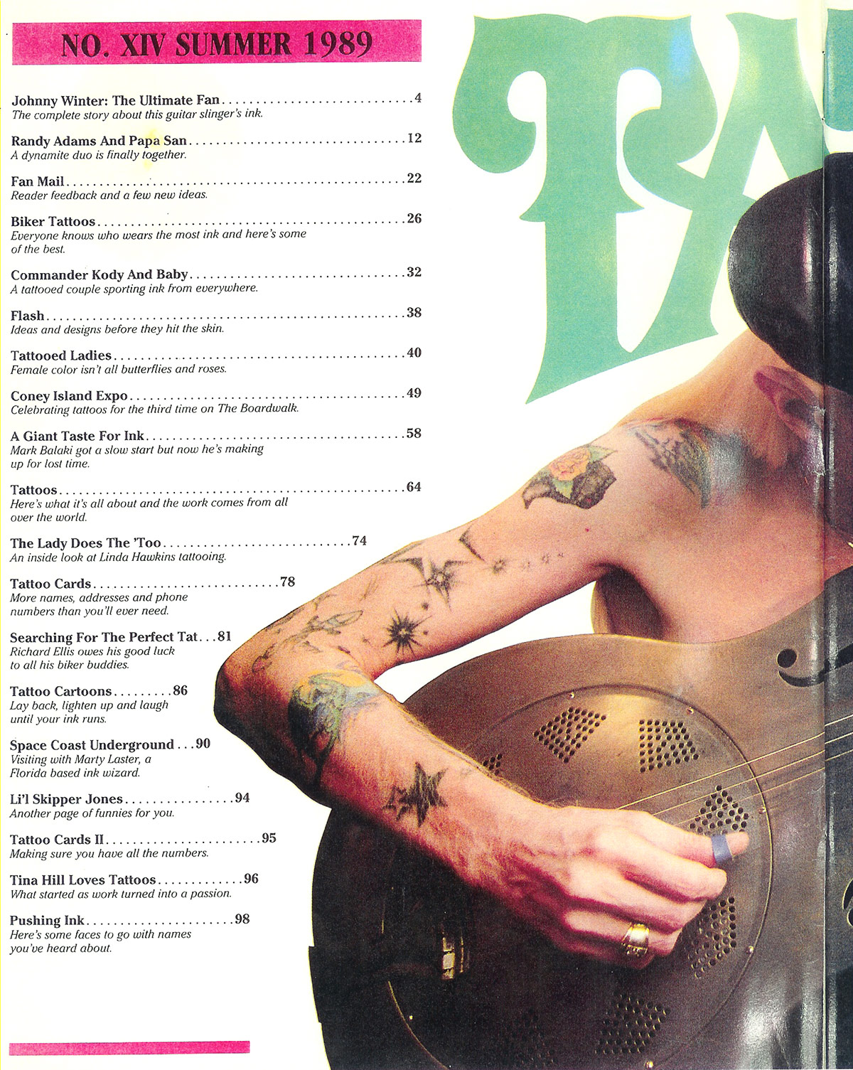 Photo of Johnny Winter in Tattoo Magazine 