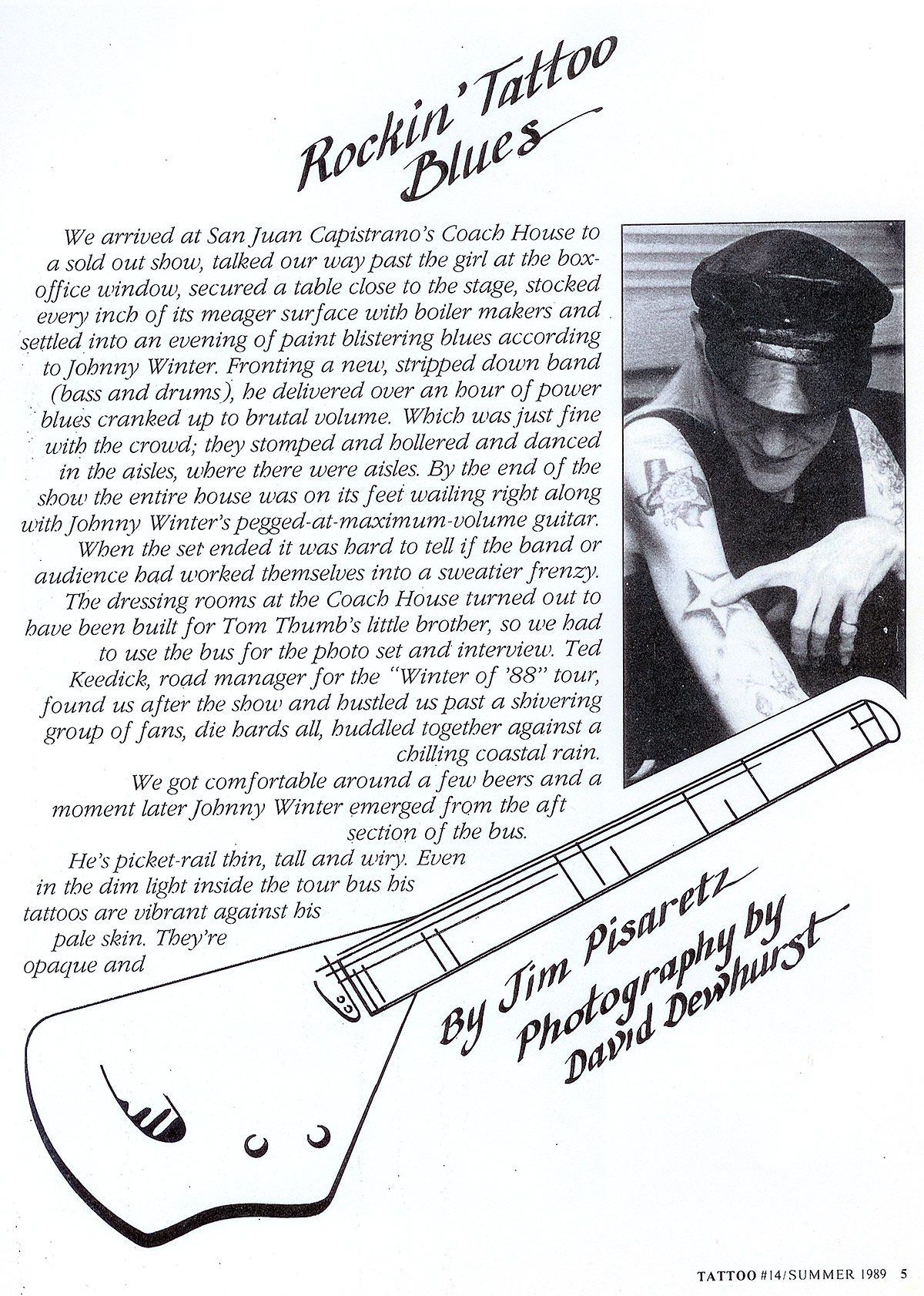 Photo of Johnny Winter in Tattoo Magazine 