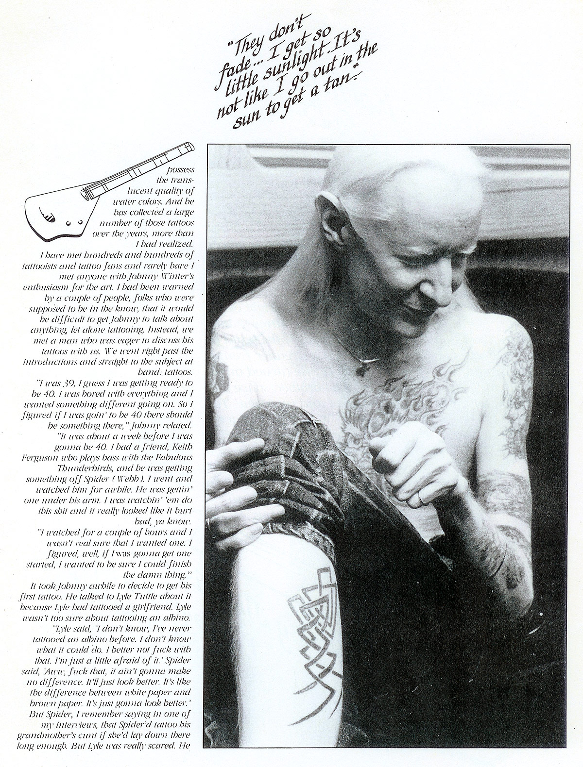 Photo of Johnny Winter in Tattoo Magazine 