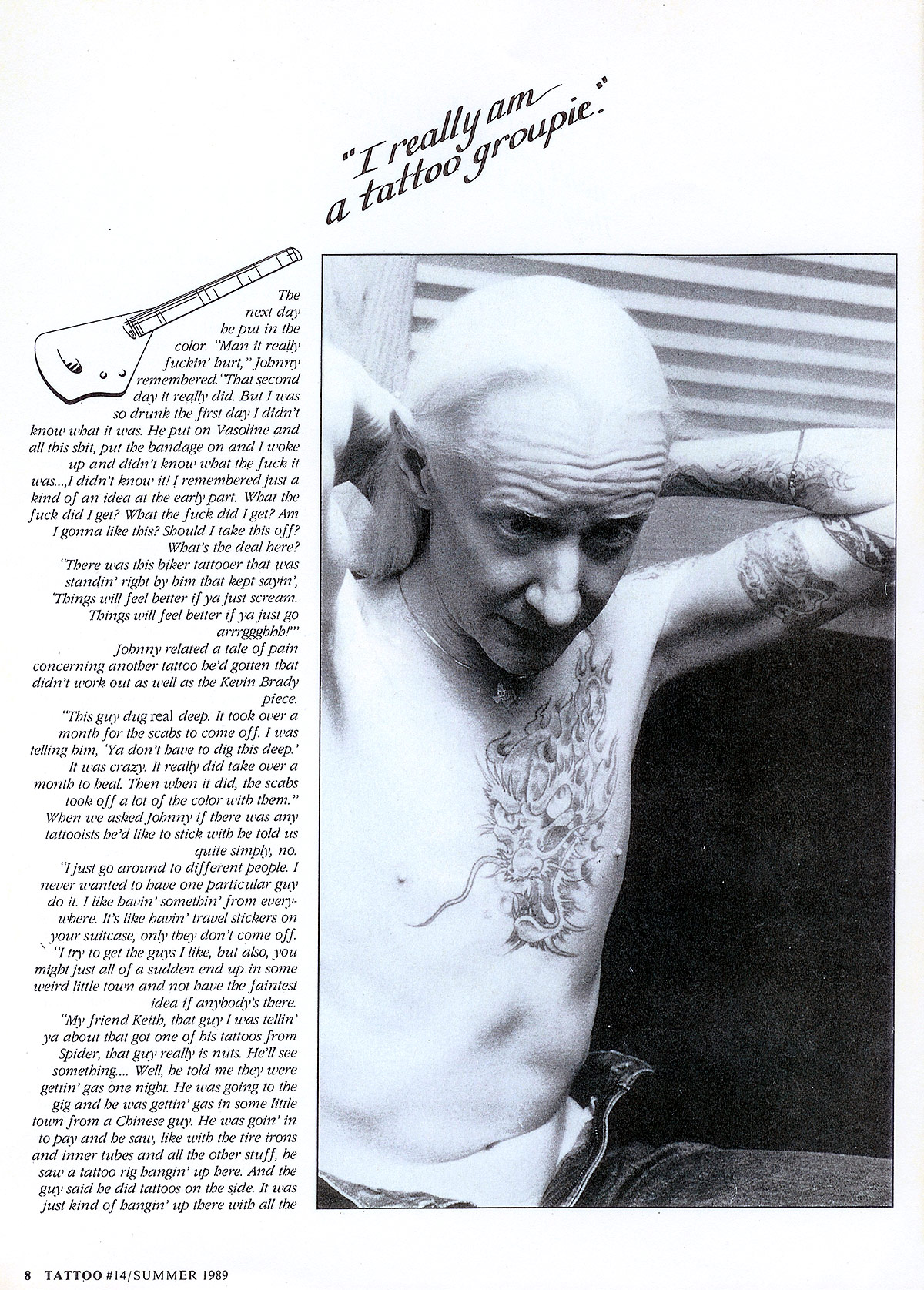 Photo of Johnny Winter in Tattoo Magazine 