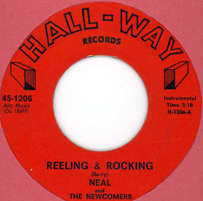 Hall-Way Records 45-1206 vinyl label for the single 'Rockin' Pneumonia' by Neal and The Newcomers. Features Ace Music Co. (BMI), instrumental, duration 2:06, catalog number H-1206-B