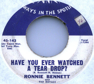 Vinyl record label for 'Have You Ever Watched a Tear Drop?' by Ronnie Bennett and The Royals on Jin Records, catalog number J-7394.