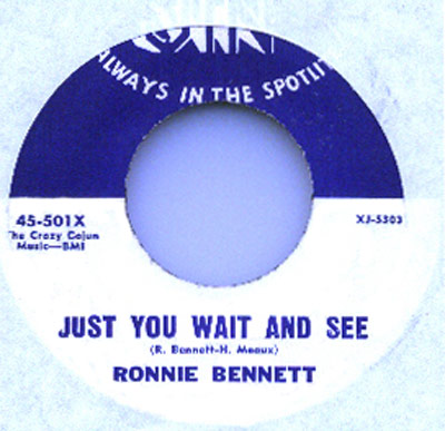 Vinyl record label for 'Just You Wait and See' by Ronnie Bennett on Jin Records, catalog number XJ-5303