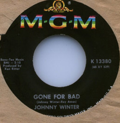 MGM record label for Johnny Winter's Gone for Bad, catalog number K13380, produced by Ken Ritter, circa 1960s.