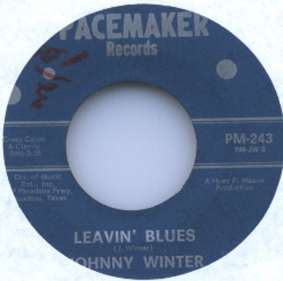 Blue Pacemaker Records vinyl label featuring Johnny Winter's song Leavin' Blues