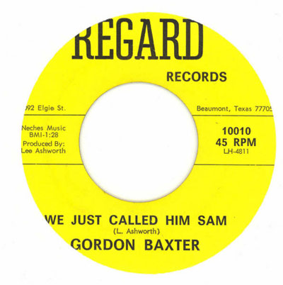 vinyl record label for Gordon Baxter's song Why Must the Brave Die Young released by Regard Records in Beaumont Texas