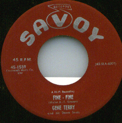Savoy record label for Fine - Fine by Gene Terry and his Down Beats catalog number 45-1559 45-SLA-6501