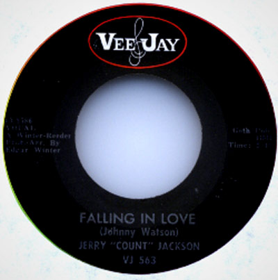 Vee Jay 45 RPM record label for Jerry Count Jackson's song Falling in Love, produced and arranged by Edgar Winter, featuring songwriter Johnny Watson, catalog number VJ 563