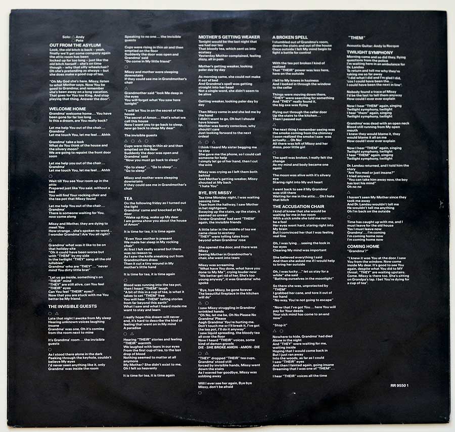 Custom inner sleeve with complete lyrics of the THEM Album 