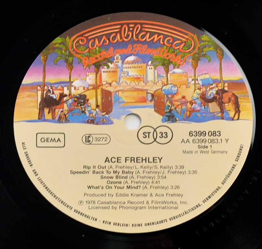Side Two Close up of record's label KISS - Ace Frehley Casablanca Records 12" LP Vinyl Album
