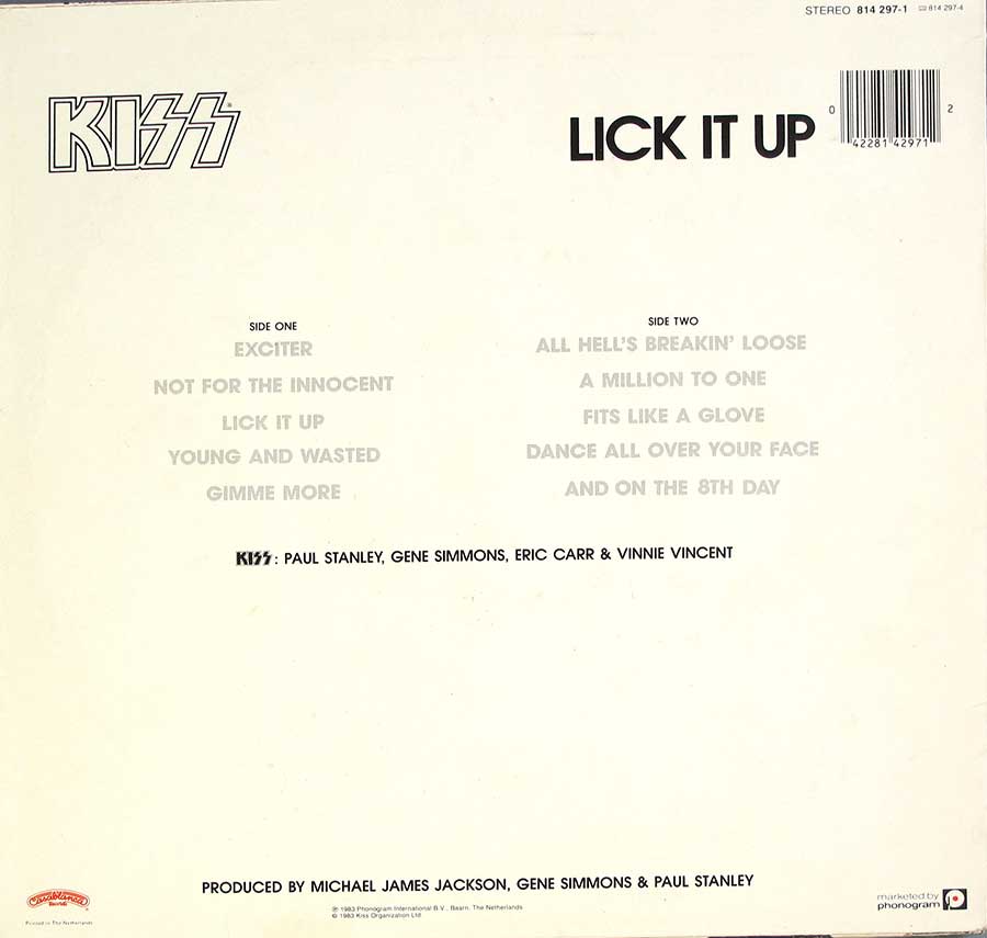 KISS - Lick It Up Netherlands Release 12" LP Vinyl Album back cover
