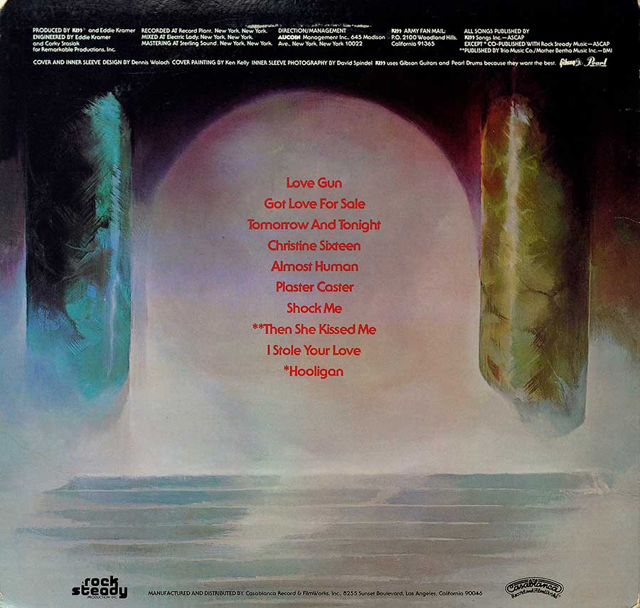 Photo of album back cover KISS - Love Gun USA release 12" Vinyl LP Album 