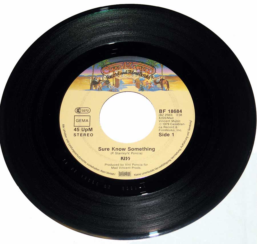 KISS - Sure You Know Something / Dirty Livin' 7" Single 
 enlarged record label