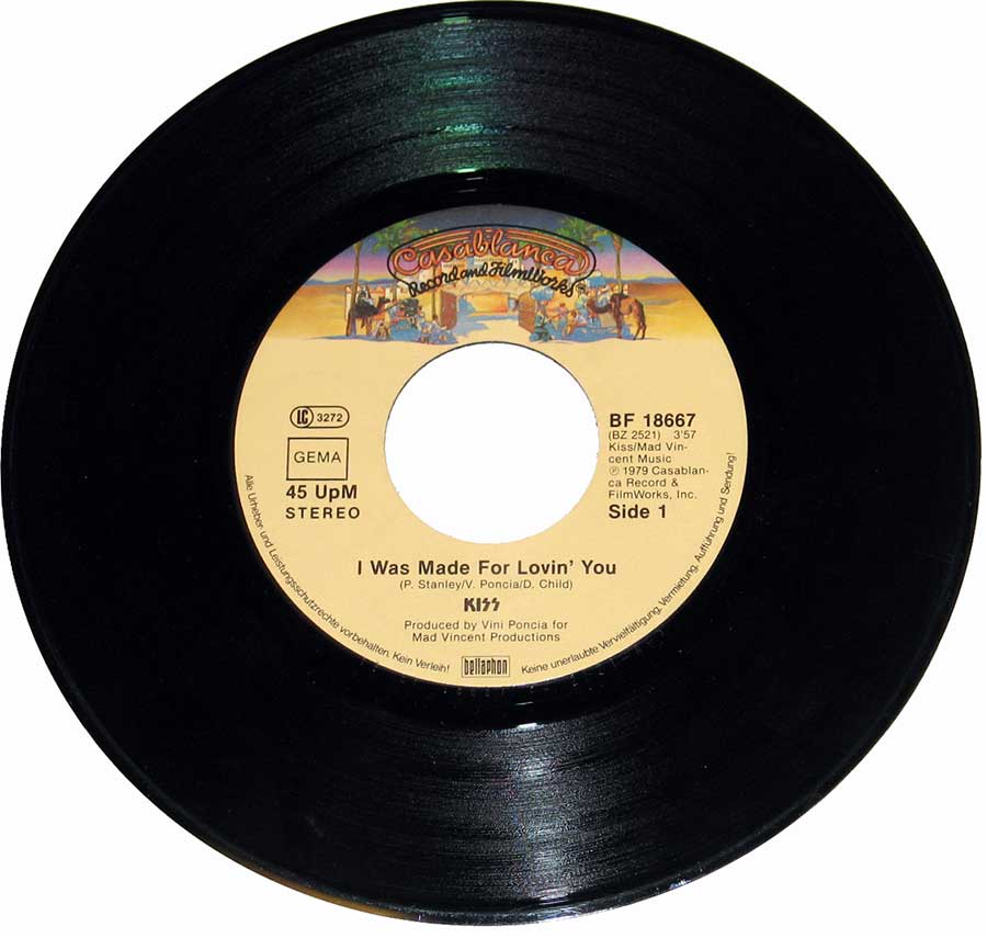 KISS I Was Made For Lovin' You / Hard Times 7" Single enlarged record label