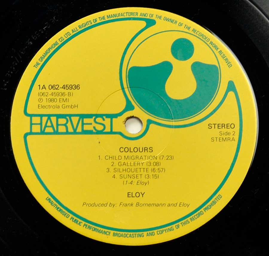 Close up of record's label ELOY - Colours ( Gatefold, Netherlands ) Side Two