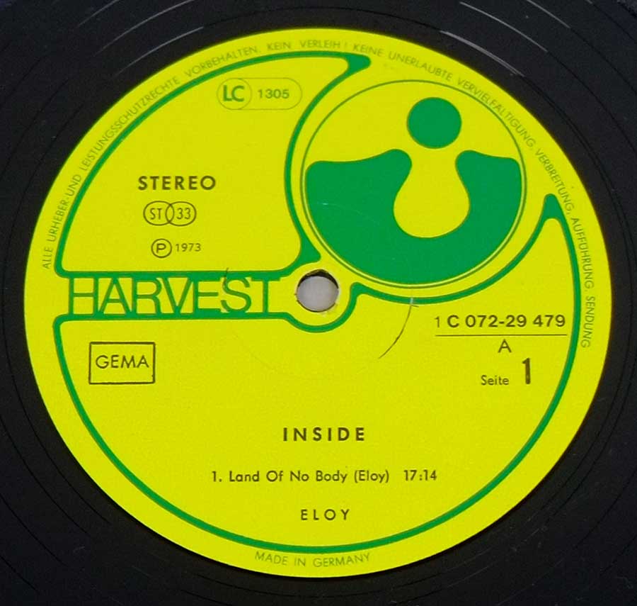 "Inside" Yellow colour with Green Lettering HARVESt Record Label Details: 1C 072-29 479 , Made in Germany 