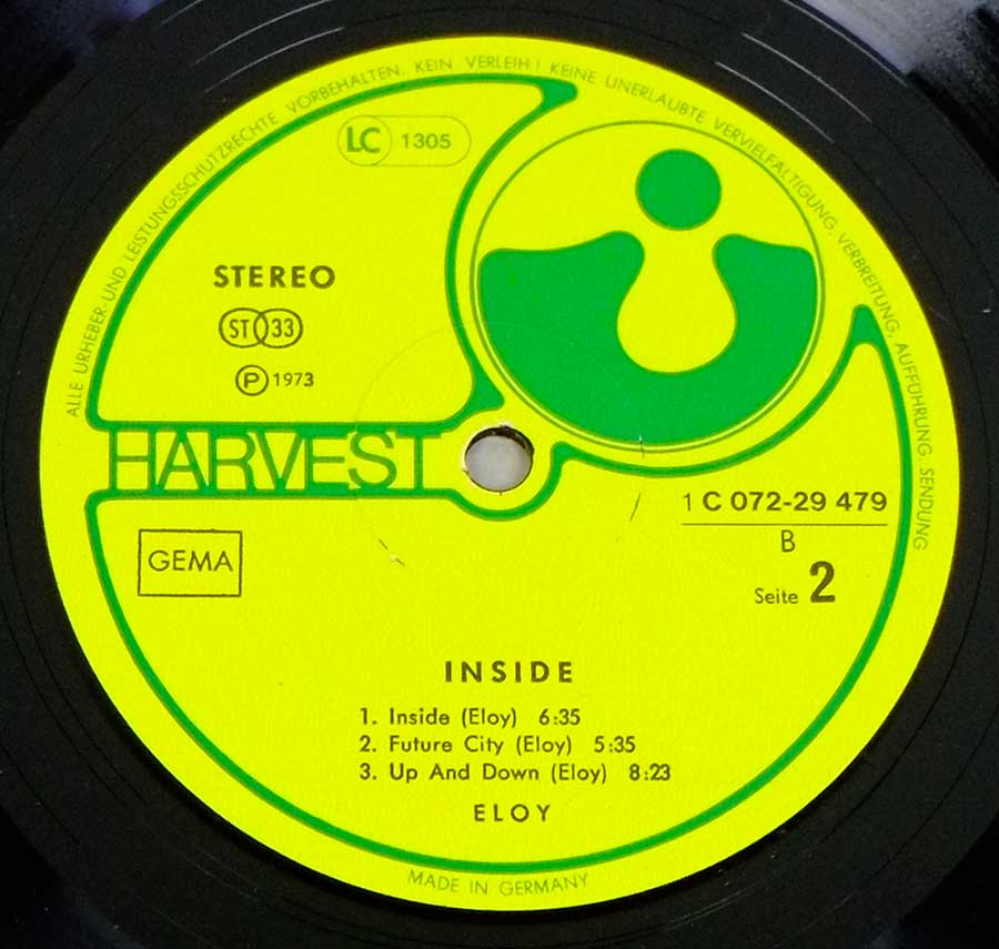 Side Two Close up of record's label ELOY - Inside Gatefold Cover 12" Vinyl LP Album 
