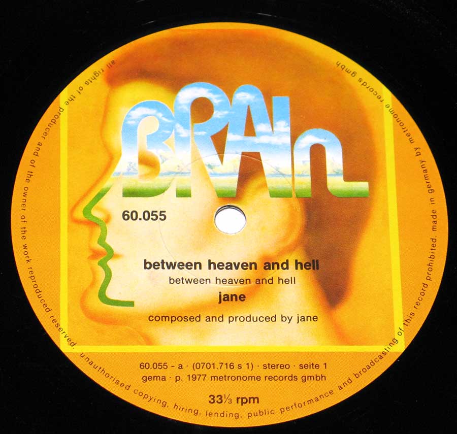 Large Hires Photo Close-up of the Brain record label Between Heaven And Hell   