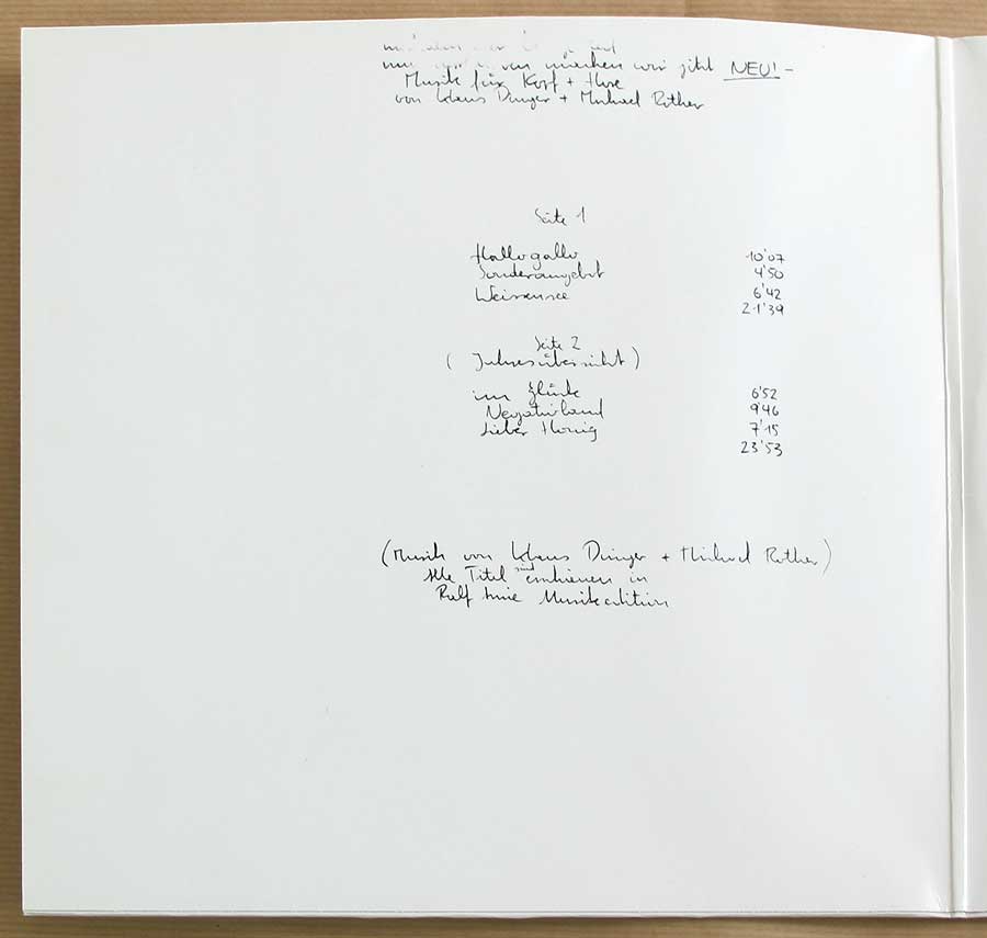 Photo of the left page inside cover NEU! 1st Album White Vinyl Gatefold 
