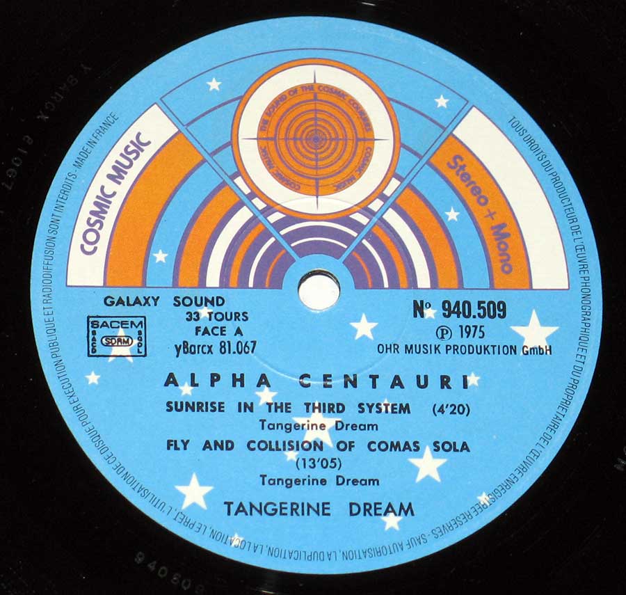 TANGERINE DREAM - Alpha Centauri French Release 12" Vinyl LP Album
 enlarged record label