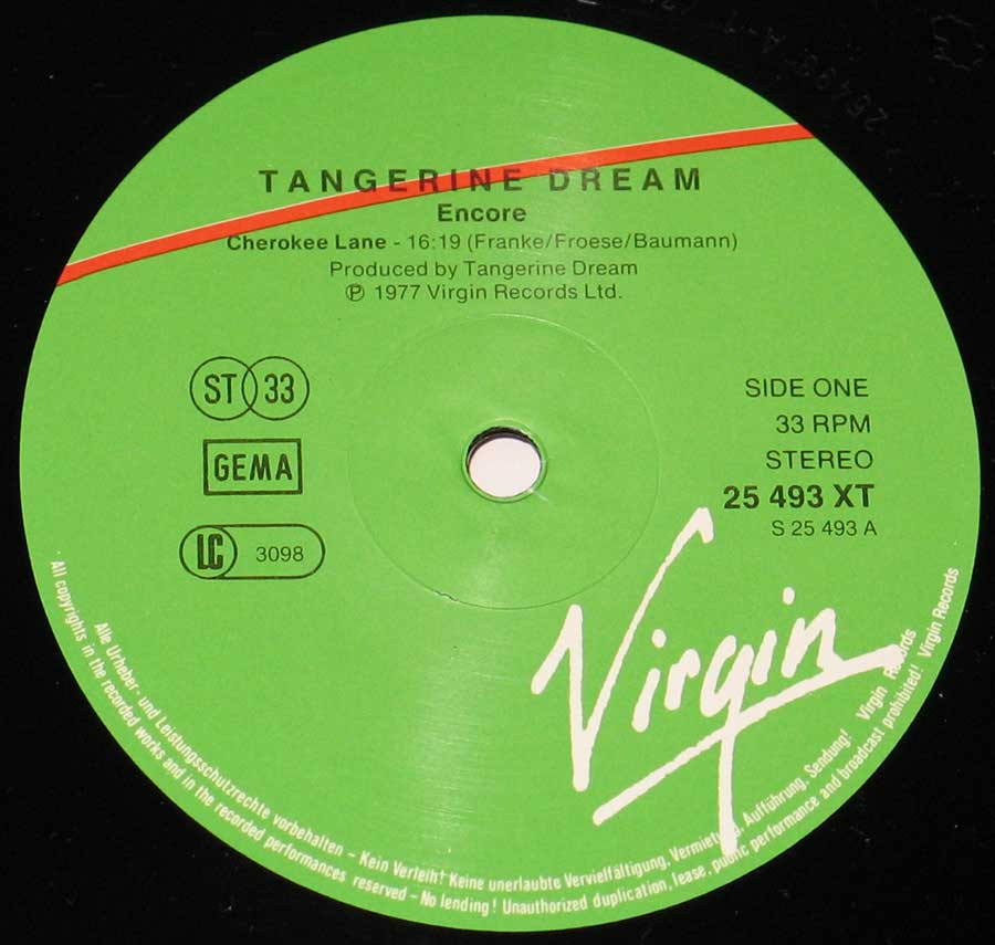 TANGERINE DREAM - Encore - Live 12" Double LP Album enlarged record label
