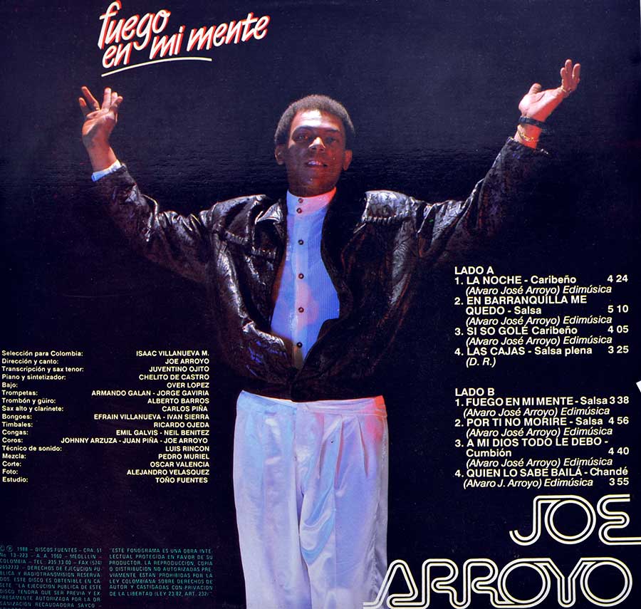 Photo Two of the original custom inner sleeve  JOE ARROYO - Fuego En Mi Mente