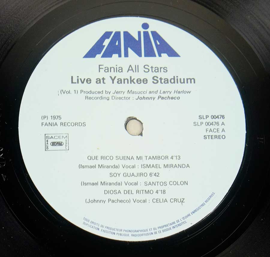 Photo of record label of FANIA ALL STARS - Live At Yankee Stadium Vol. 1 