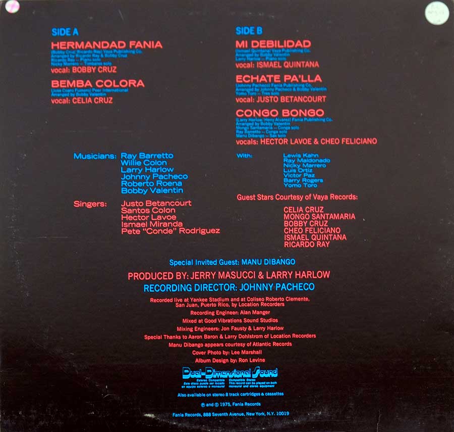 Photo of album back cover FANIA ALL STARS - Live At Yankee Stadium Vol. 2 ( with Manu Dibango ) 