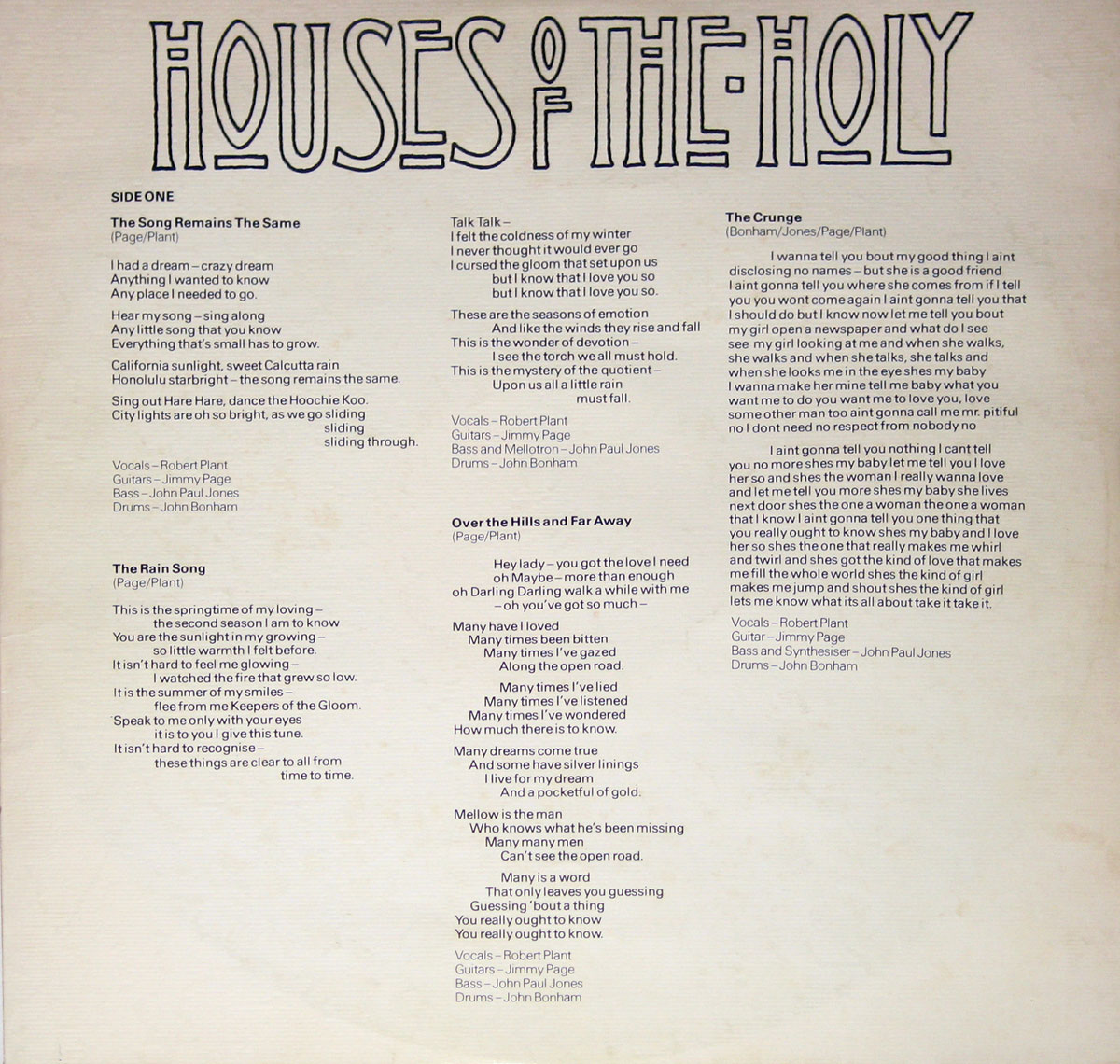 Led Zeppelin Houses of the Holy Second Photo Of Custom Inner Sleeve