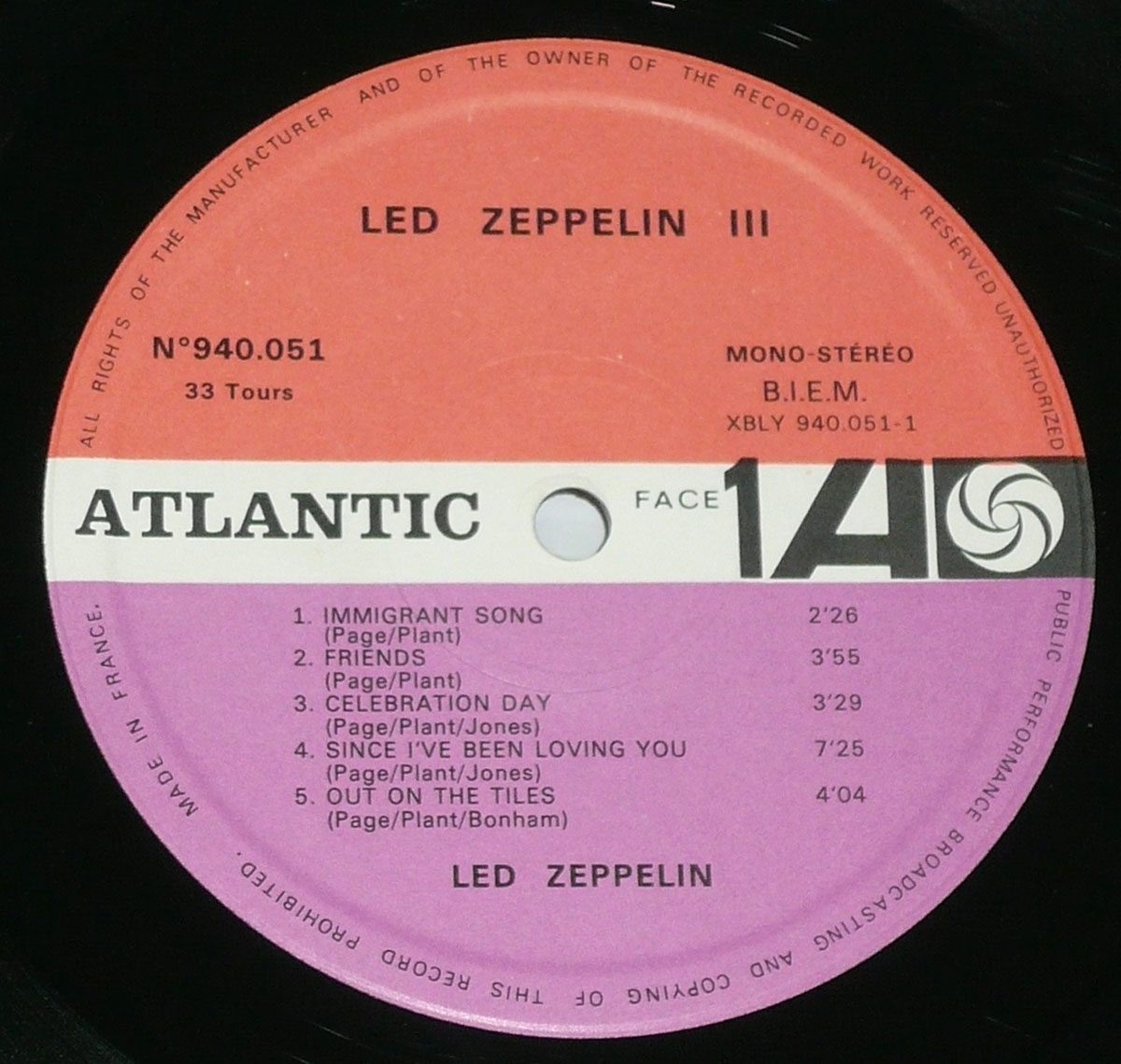 High Resolution Photo of Led Zeppelin III France Release 