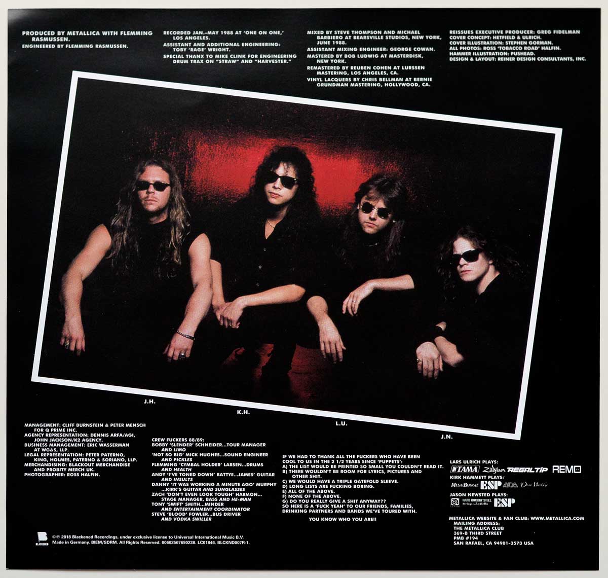Photo of album back cover METALLICA - And Justice For All Blackened Records 180Gr Vinyl 