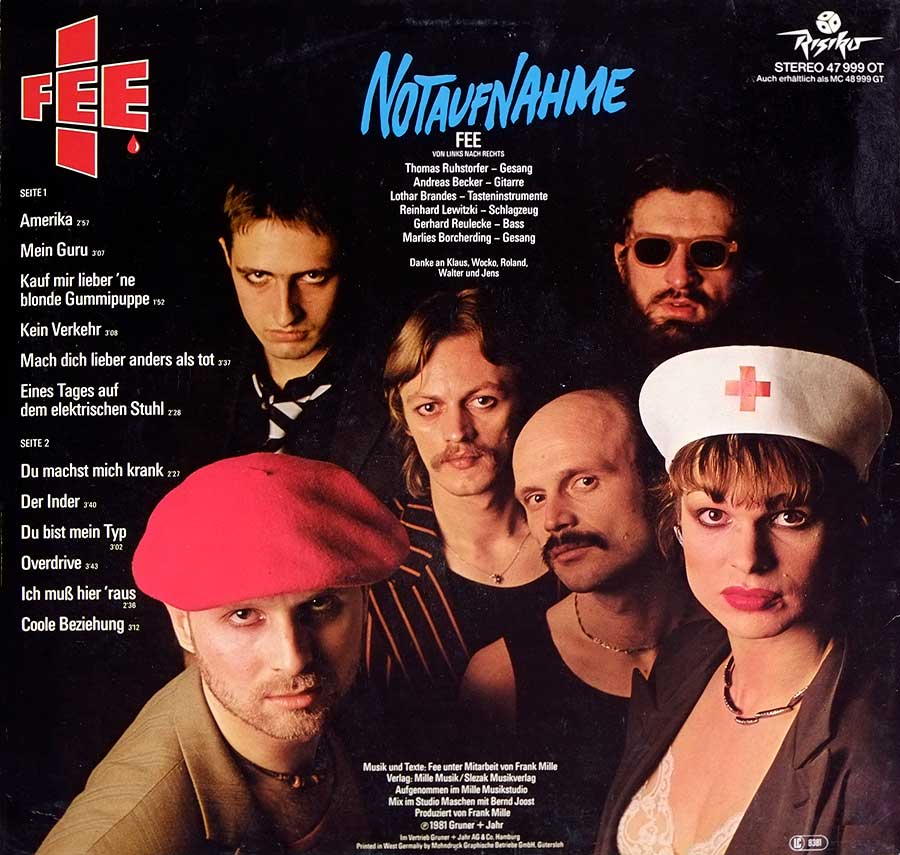 FEE - Notaufnahme Lyrics Sleeve Half-Speed Master 12" LP Vinyl Album back cover