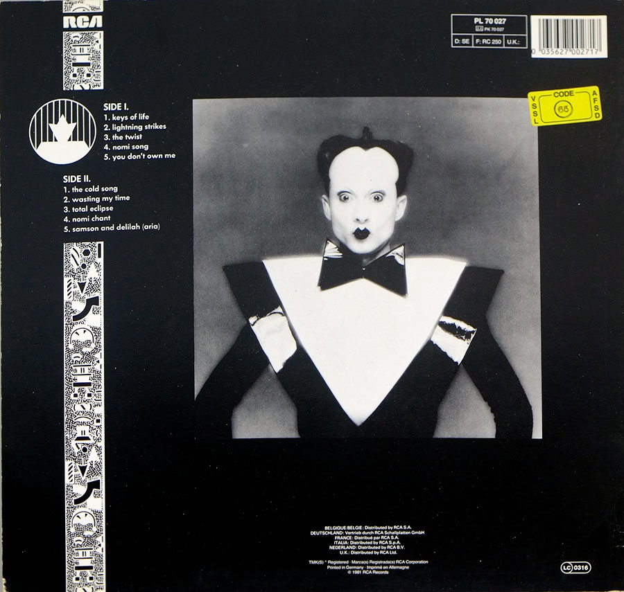 Photo of album back cover KLAUS Nomi - Self-Titled Album